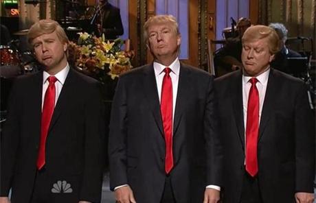 Donald Trump (center) during his opening monologue.
